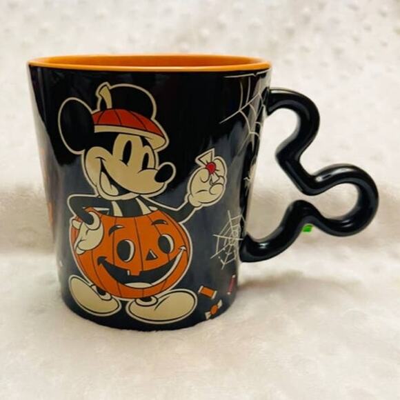 Disney Mickey & Minnie Halloween 14oz Coffee Mug w/ Mouse Ears Handle- NEW - Picture 1 of 6